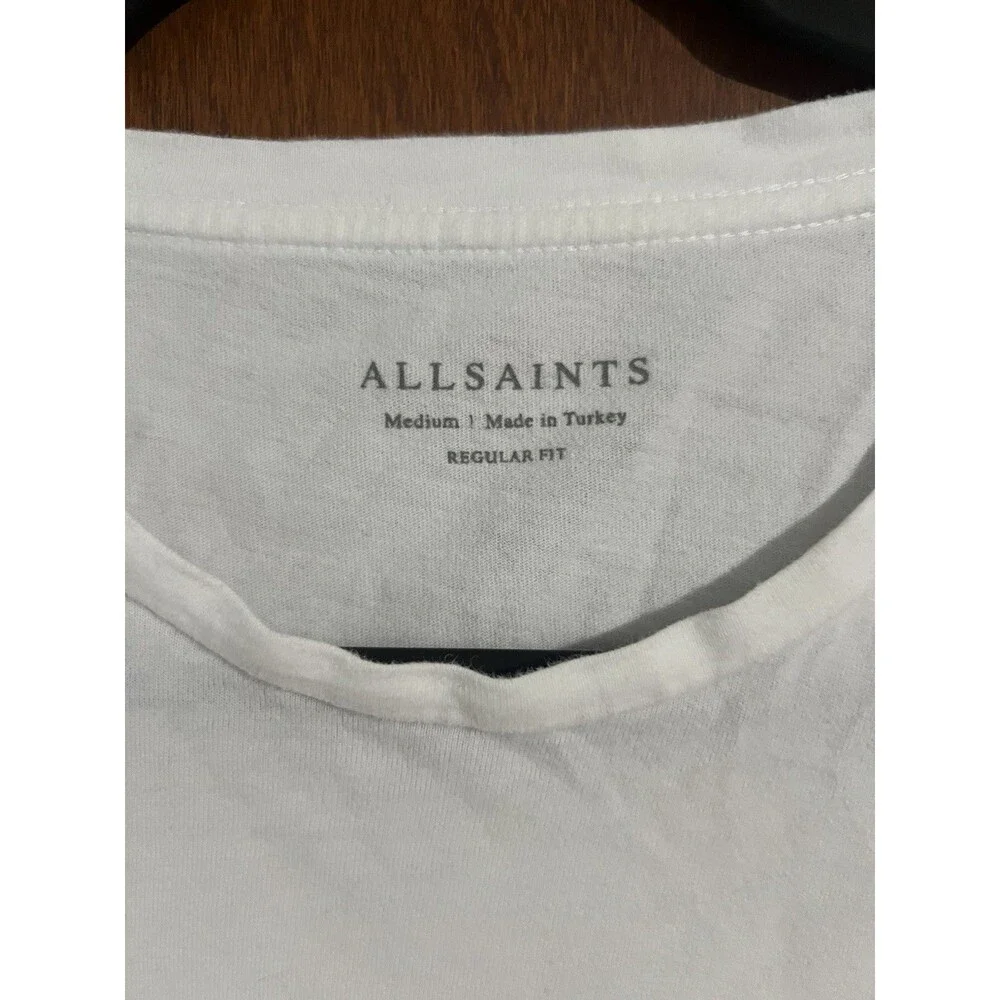 AllSaints Mens Tonic Crew T-Shirt White Ramskull Logo Cotton Tee M Medium